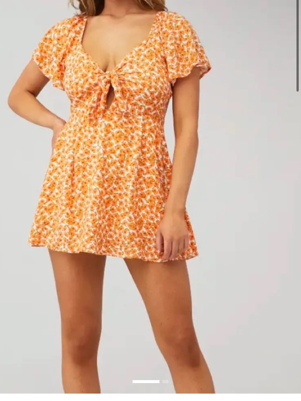 MINKPINK Orange Floral Tie-Front Mini Dress